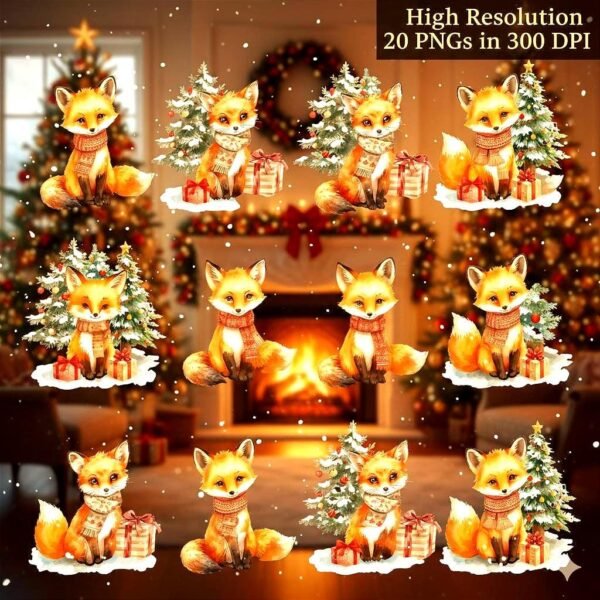Watercolor Christmas Fox Clipart | Holiday Animal PNG (Digital Download)