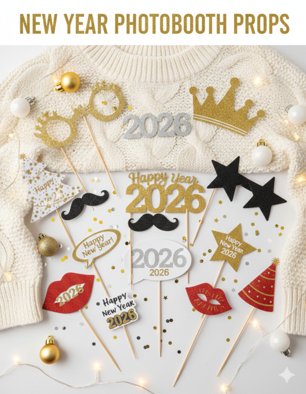 Digital Download: Mega 60+ Piece New Year 2026 Photo Booth Prop Set (Printable PDF)